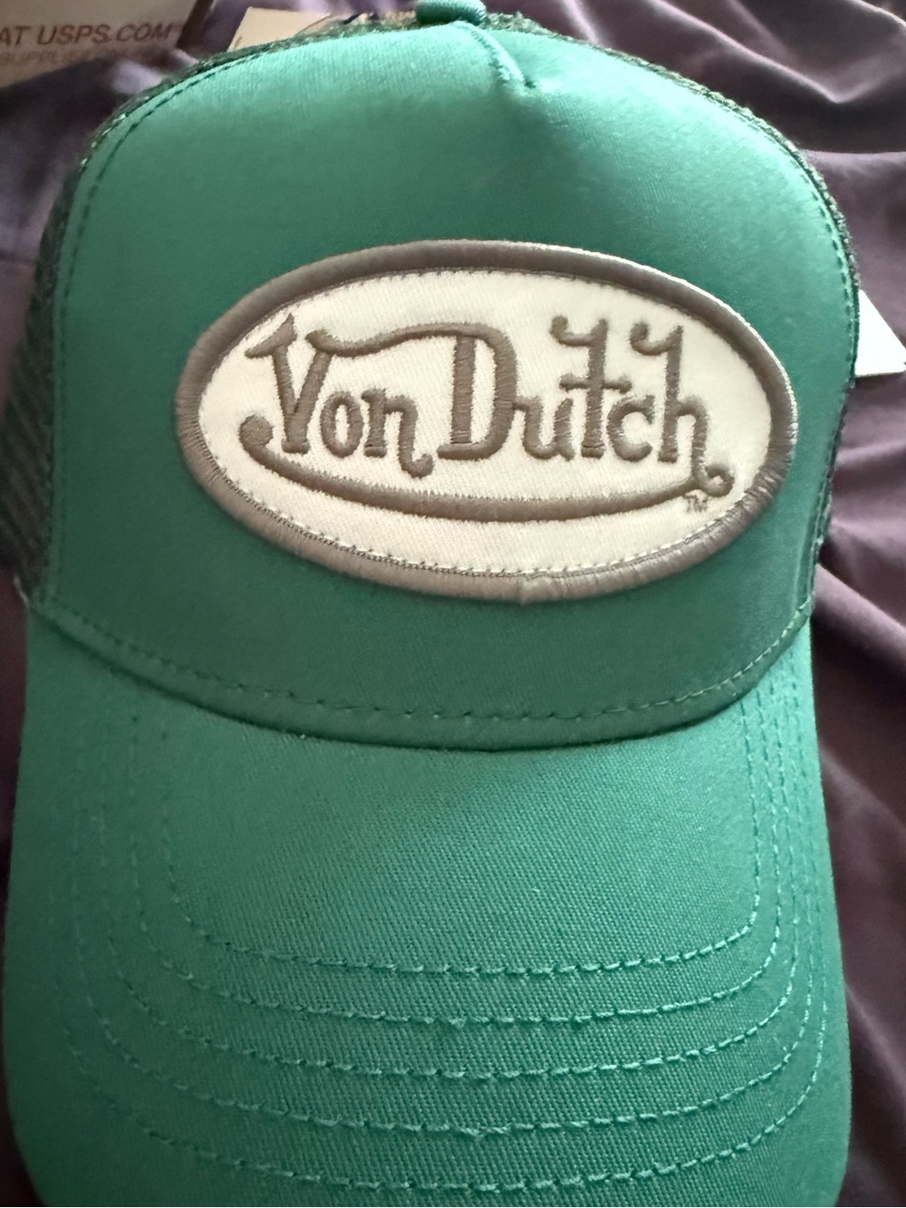 Von Dutch Green Trucker Hat with White Logo Patch